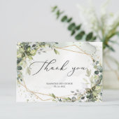 Carte De Remerciements Boho feuillage vert eucalyptus or géométrique (Debout devant)