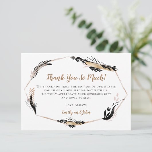 Carte De Remerciements Boho Feuilles & plumes Gold Géométrique/Votre phot (Debout devant)