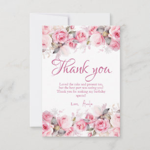 Carte De Remerciements Boho Fille Ourson Rose Fleur Anniversaire
