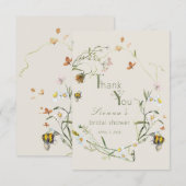 Carte De Remerciements Boho Fleur de champ Abeille Beige Fête de mariage (Devant / Derrière)