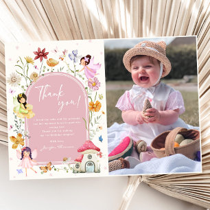 Carte De Remerciements Boho Fleur sauvage Fairy 1er fête d'anniversaire