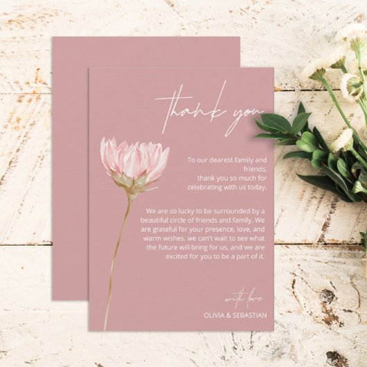 Carte De Remerciements Boho Fleur sauvage simple | Dusty Rose Mariage