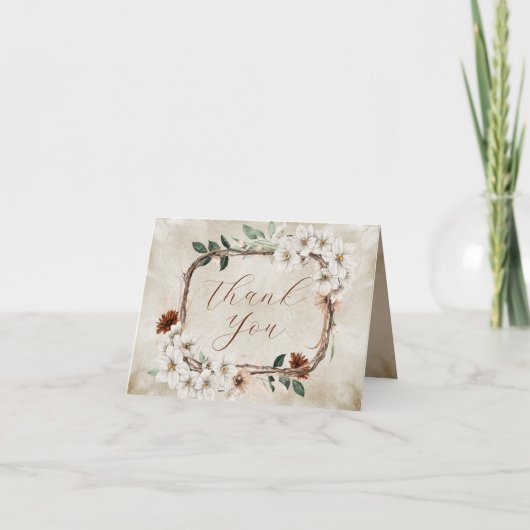 Carte De Remerciements Boho Fleurs Automnales Délicates Mariage Amoureux (Devant)