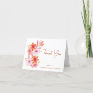 Carte De Remerciements Boho Fleurs Rose Orange Douche Personnalisé Plié 