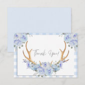 Carte De Remerciements BOHO Floral Antlers En vichy Bleu (Devant / Derrière)