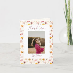 Carte De Remerciements Boho Floral Aquarelle Fleur sauvage Graduation