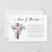 Carte De Remerciements Boho Floral Cross Script Funérailles (Devant)