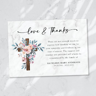 Carte De Remerciements Boho Floral Cross Script Funérailles
