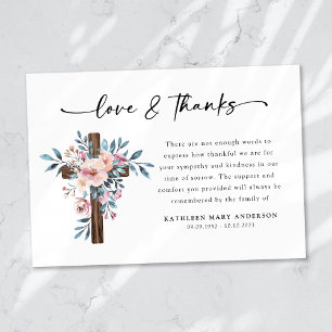 Carte De Remerciements Boho Floral Cross Script Funérailles