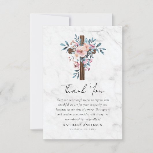 Carte De Remerciements Boho Floral Cross Sympathy Funeral (Devant)