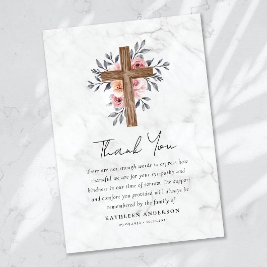Carte De Remerciements Boho Floral Cross Sympathy Funeral