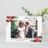 Carte De Remerciements Boho floral de Bourgogne Mariage Photo (Debout devant)