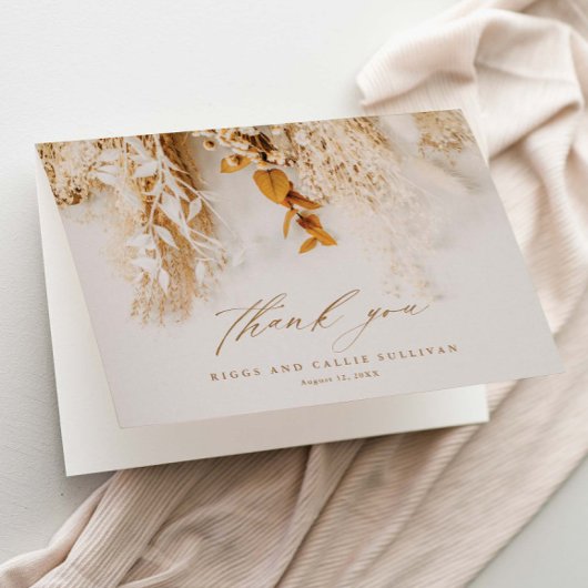 Carte De Remerciements Boho Floral Élégant Mariage Script