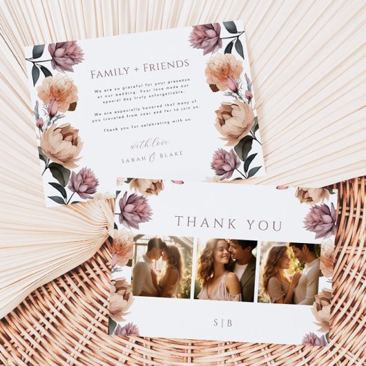 Carte De Remerciements Boho Floral Flat Photo Mariage