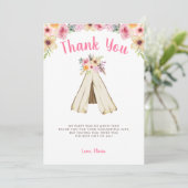 Carte De Remerciements Boho Floral Tribal Teepee Anniversaire (Debout devant)
