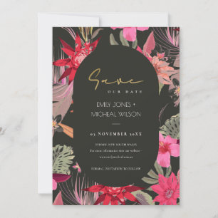 Carte De Remerciements Boho foncé Rouge Blush Floral Enregistrer La Date