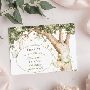 Carte De Remerciements Boho forêt aquarelle Fée Premier anniversaire