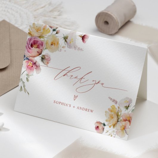 Carte De Remerciements Boho Garden Rose Fleurs Mariage