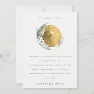 Carte De Remerciements Boho Gold Saga Green Floral Wreath Fête des mariée