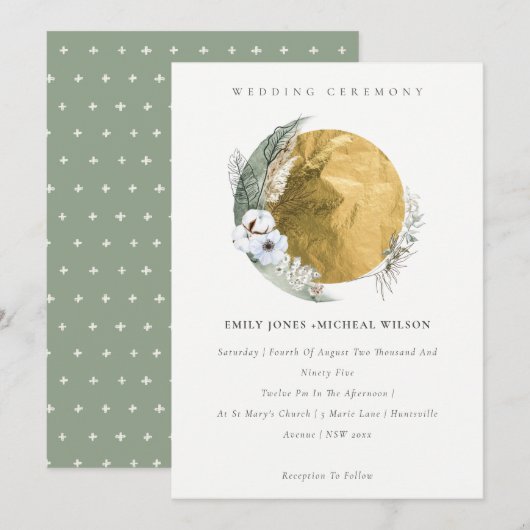 Carte De Remerciements Boho Gold Saga Green Floral Wreath Wedding Invitat (Devant / Derrière)