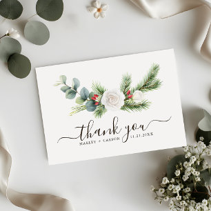 Carte De Remerciements Boho Green Script Mariage À feuillage persistant