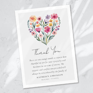 Carte De Remerciements Boho Heart Floral Sympathy Funérailles