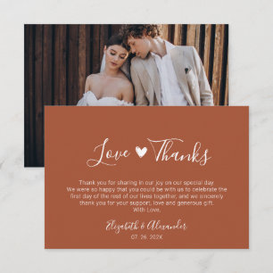 Carte De Remerciements Boho Heart Script Earthy Terracotta Mariage Photo