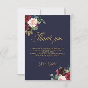 Carte De Remerciements Boho hiver marine bordeaux fleurie douche