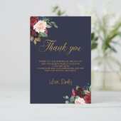 Carte De Remerciements Boho hiver marine bordeaux fleurie douche (Debout devant)