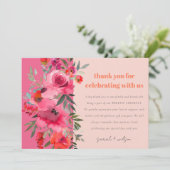 Carte De Remerciements Boho Hot rose orange aquarelle Mariage floral (Debout devant)