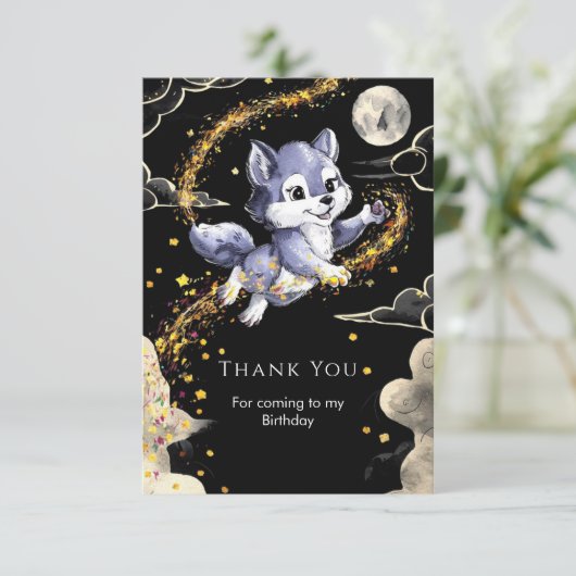 Carte De Remerciements Boho Howling Wolf Anniversaire (Debout devant)