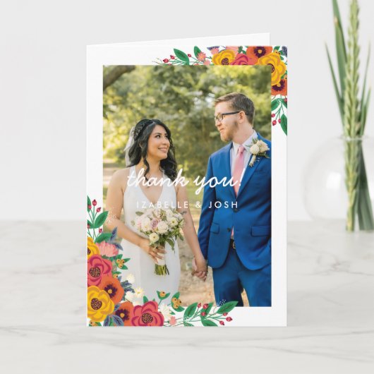 Carte De Remerciements Boho jaune or Florals Mariage Photo (Devant)