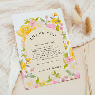 Carte De Remerciements Boho jaune rose fleuri Mariage