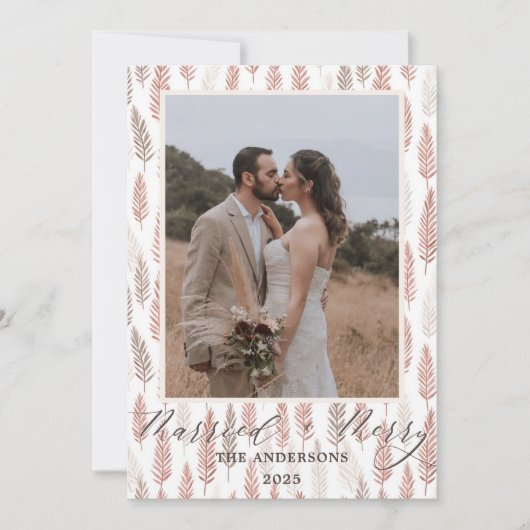 Carte De Remerciements Boho Joyeux et Marié Script Mariage Noël (Devant)