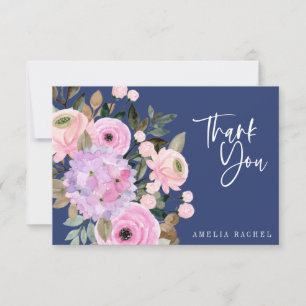 Carte De Remerciements Boho Lavender Blue Floral Aquarelle Script personn