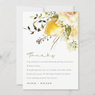 Carte De Remerciements Boho Lemon Aquarelle jaune Mariage floral