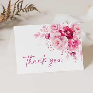 Carte De Remerciements Boho Magenta Rose Florale Fête de Mariage