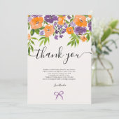 Carte De Remerciements Boho Mariage Fleurs Aquarelle Violet Orange Fête d (Debout devant)