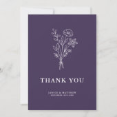 Carte De Remerciements Boho Minimale Botaniques Purple Mariage (Devant)