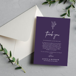 Carte De Remerciements Boho Minimaliste Botanique Mariage Automnal Violet