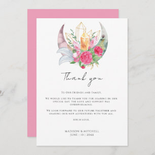 Carte De Remerciements Boho Moon Crystals Plumes rose Fleurs Mariage