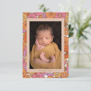 Carte De Remerciements Boho Orange Floral Two Photo Baby shower Message