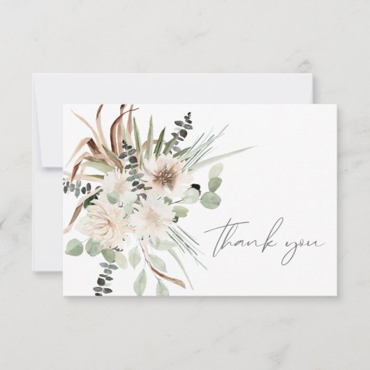 Carte De Remerciements Boho Palm Feuille Eucalyptus & Flore Beige (Devant)