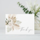 Carte De Remerciements Boho Palm Leaf & Pampas Grass & Beige Floral (Debout devant)