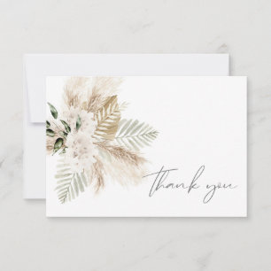 Carte De Remerciements Boho Palm Leaf & Pampas Grass & Beige Floral