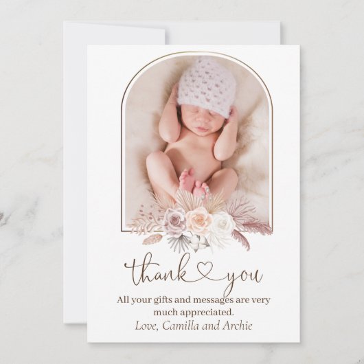 Carte De Remerciements Boho Pampas Grass Baptême Christening (Devant)