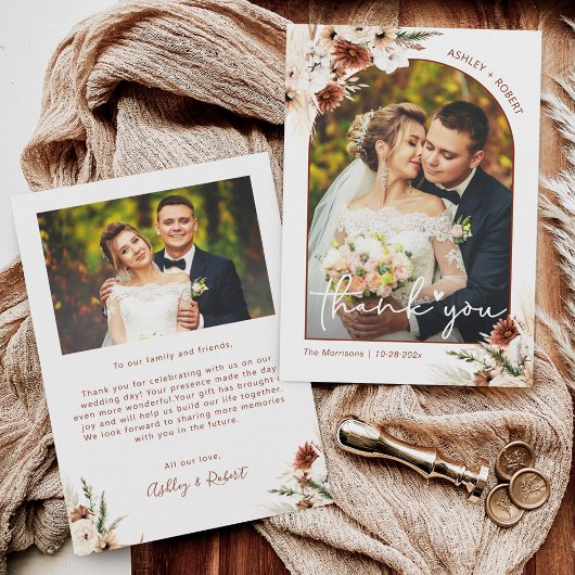 Carte De Remerciements Boho Pampas Grass Floral Arch Mariage Photo