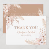 Carte De Remerciements Boho Pampas Grass Mariage Floral (Devant / Derrière)