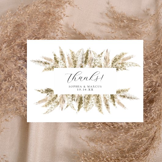 Carte De Remerciements Boho Pampas Grass Neutre Rustique Mariage Design