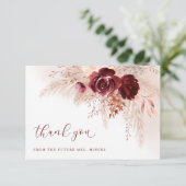 Carte De Remerciements Boho Pampas Grass Roses Mariages Fête des mariées (Debout devant)